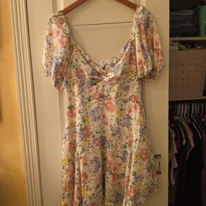 Hello Molly White Floral Puff Sleeve Mini Dress